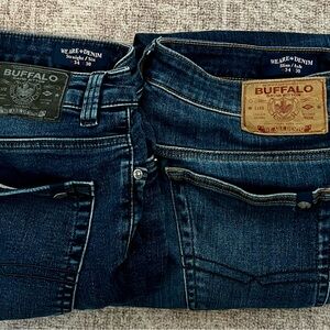 2 pair of Buffalo  stretch Jeans by David Bitton 34x 30 with 8 inch leg opening
